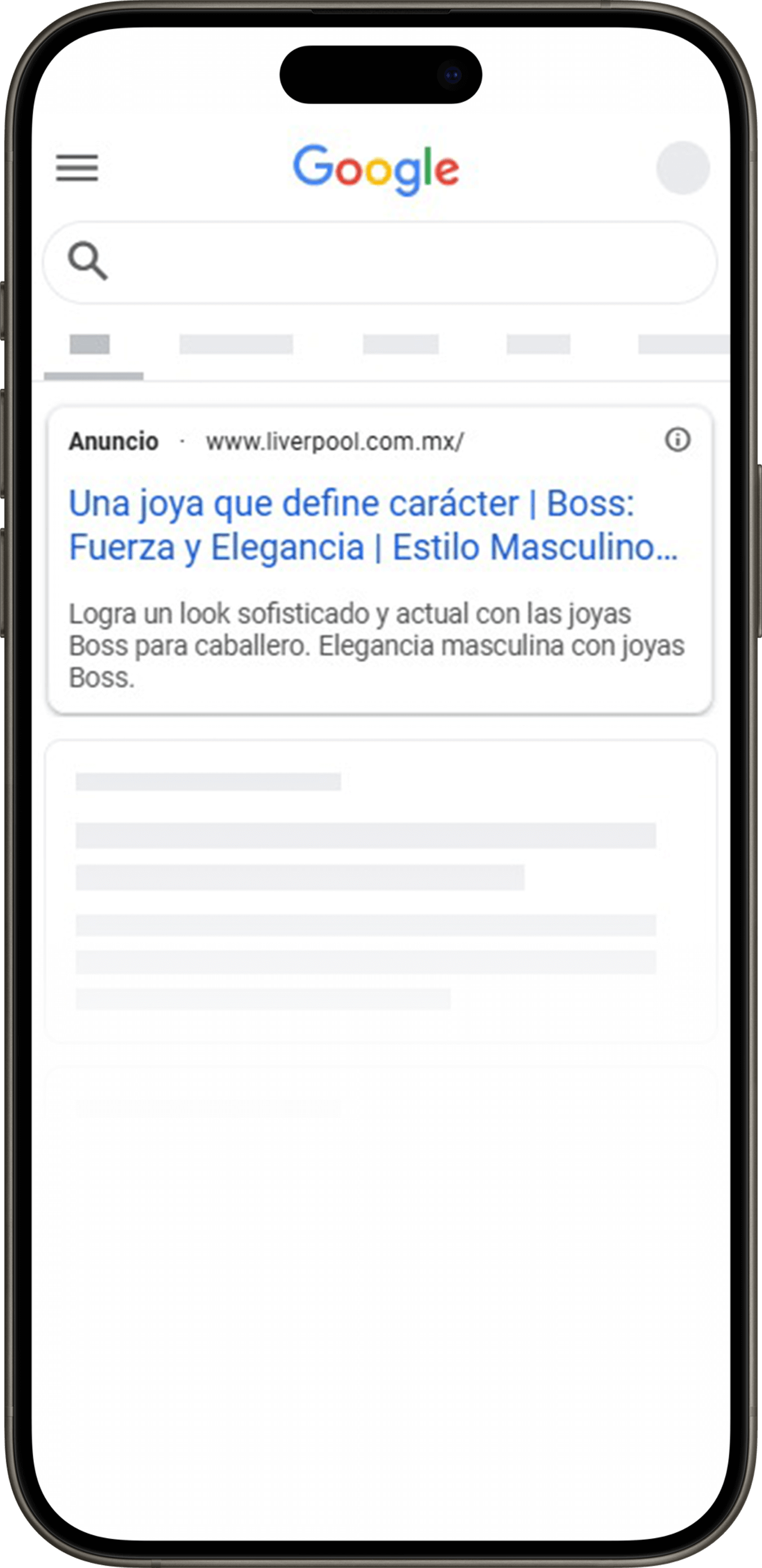 Ejemplo de un anuncio de texto en los resultados de búsqueda de Google